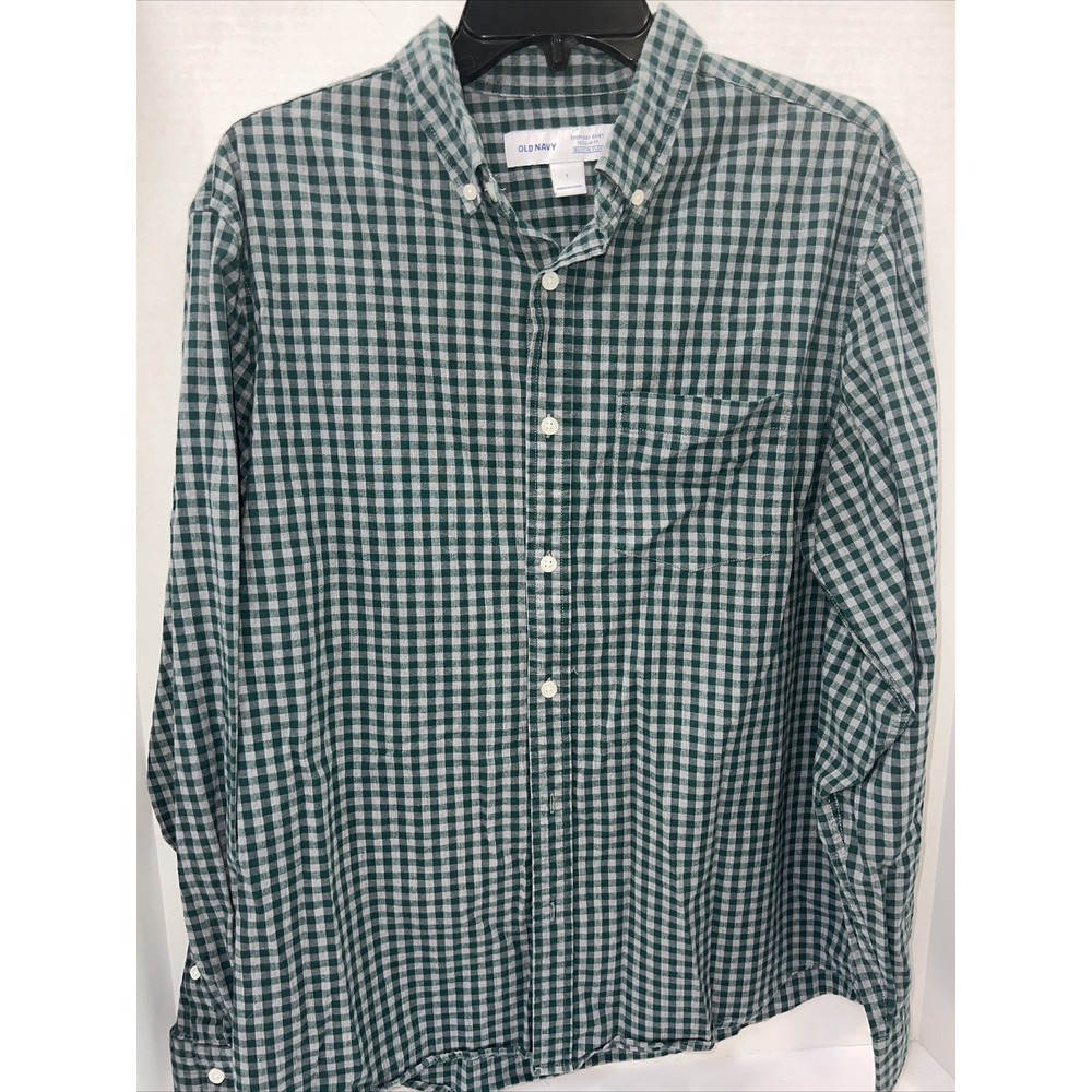 Old Navy Shirt Men's Large Green Plaid Long Sleeve Button Up